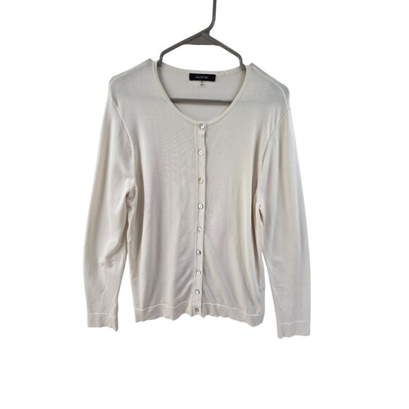 August Silk Women's Cardigan Sweater Button Up Round Neck Cream Size XL Classic - Picture 1 of 6